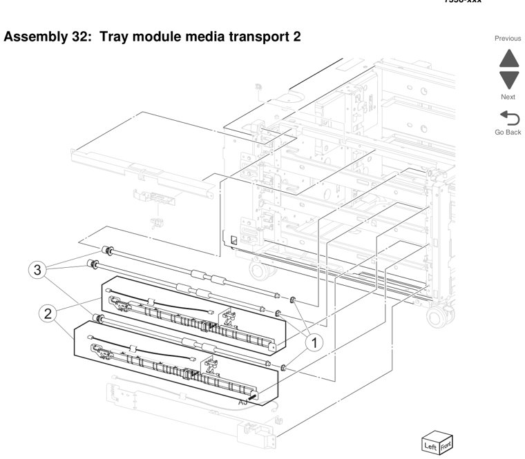Assembly 32: Tray module media transport 2 parts diagram - Lexmark X950 X952 X954 Parts