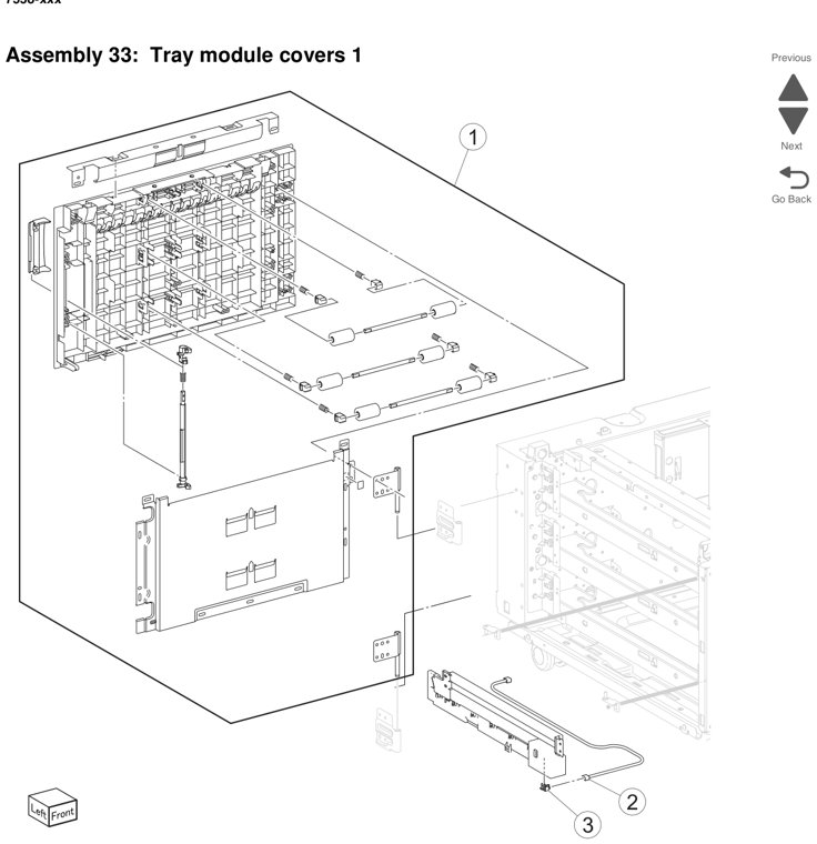 Assembly 33: Tray module covers 1 parts diagram - Lexmark X950 X952 X954 Parts
