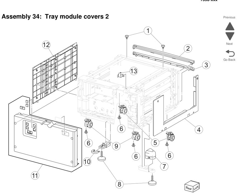 Assembly 34: Tray module covers 2 parts diagram - Lexmark X950 X952 X954 Parts