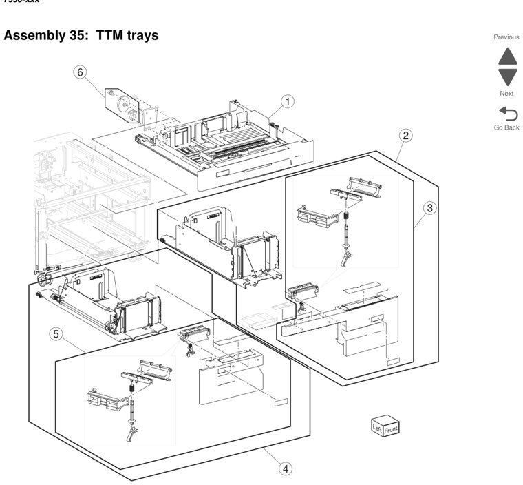 Assembly 35: TTM trays parts diagram - Lexmark X950 X952 X954 Parts