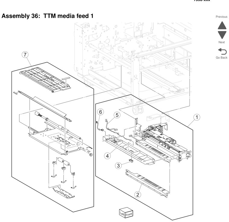 Assembly 36: TTM media feed 1 parts diagram - Lexmark X950 X952 X954 Parts