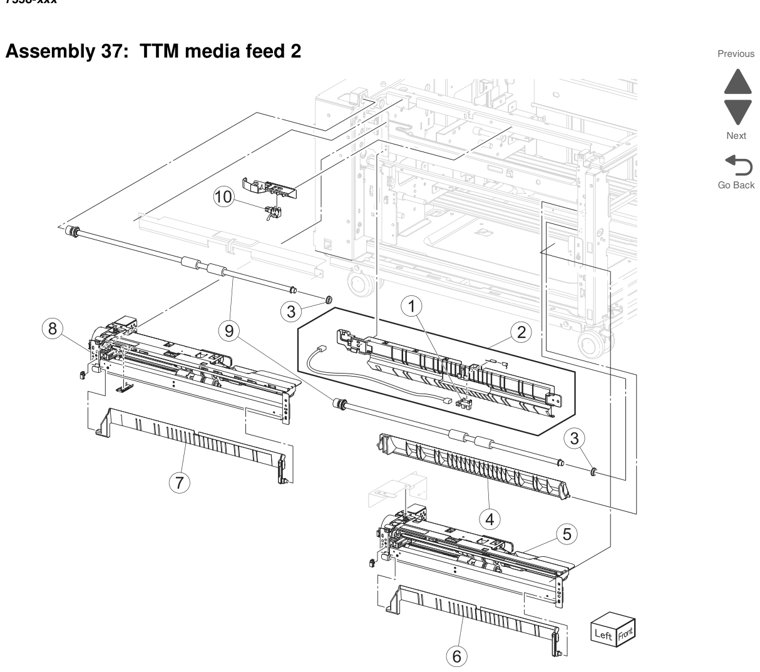 Assembly 38: TTM left door parts diagram - Lexmark X950 X952 X954 Parts