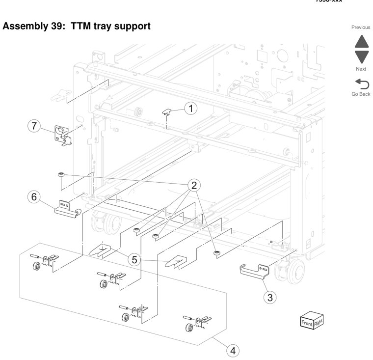 Assembly 39: TTM tray support parts diagram - Lexmark X950 X952 X954 Parts
