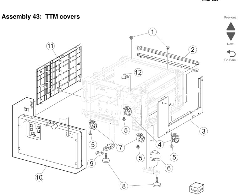 Assembly 43: TTM covers parts diagram - Lexmark X950 X952 X954 Parts