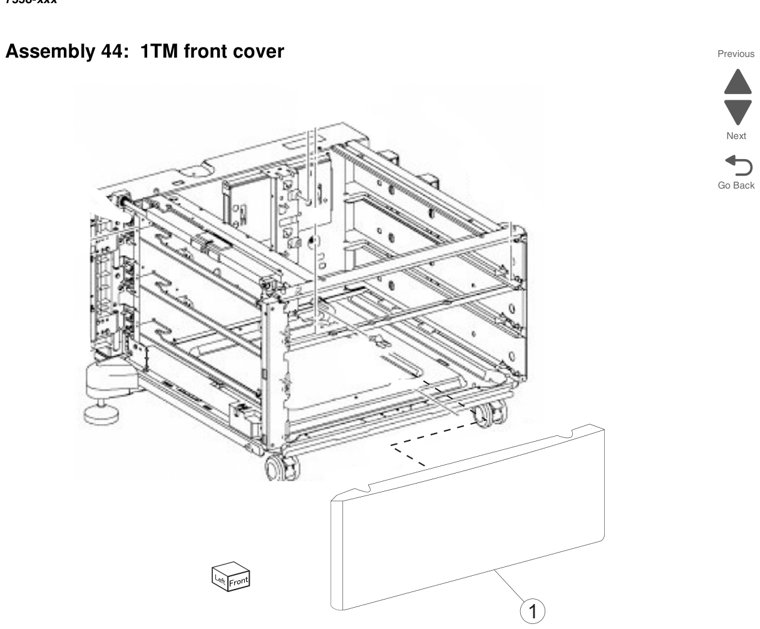 Assembly 46: 1TM left door parts diagram - Lexmark X950 X952 X954 Parts