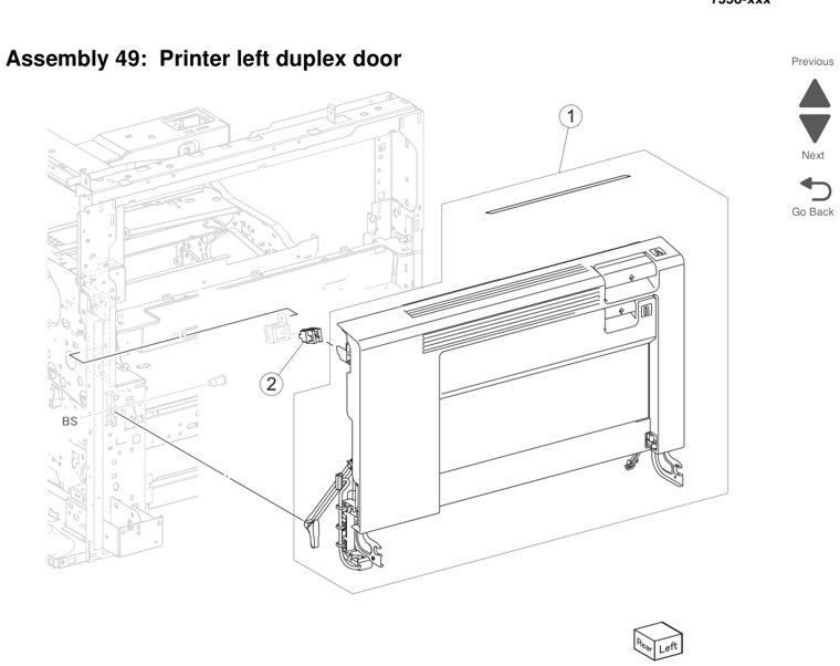 Assembly 49: Printer left duplex door parts diagram - Lexmark X950 X952 X954 Parts