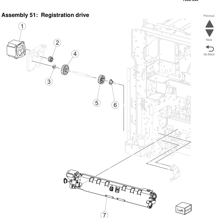 Assembly 51: Registration drive parts diagram - Lexmark X950 X952 X954 Parts