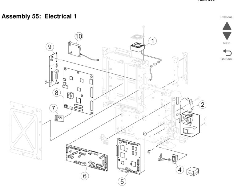 Assembly 55: Electrical 1 parts diagram - Lexmark X950 X952 X954 Parts