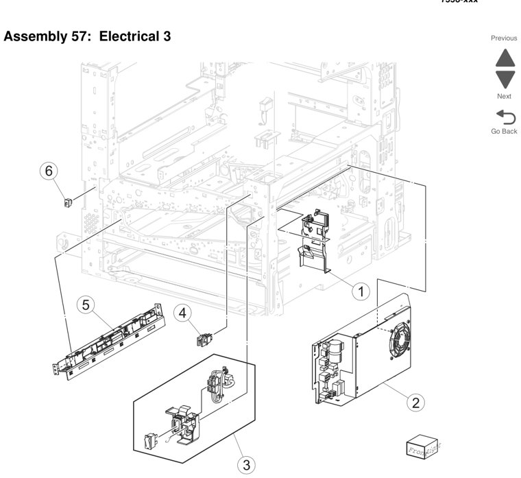 Assembly 57: Electrical 3 parts diagram - Lexmark X950 X952 X954 Parts