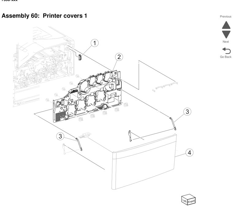 Assembly 60: Printer covers 1 parts diagram - Lexmark X950 X952 X954 Parts