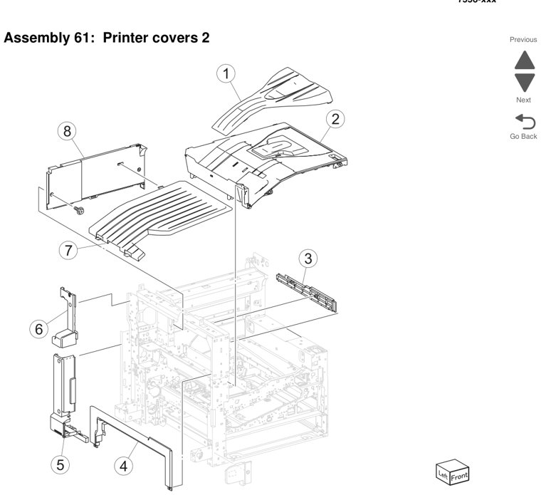 Assembly 61: Printer covers 2 parts diagram - Lexmark X950 X952 X954 Parts