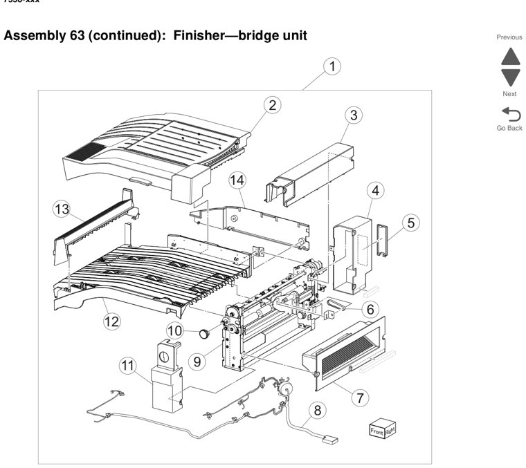 Assembly 65: Finisher—media drive 1 parts diagram - Lexmark X950 X952 X954 Parts