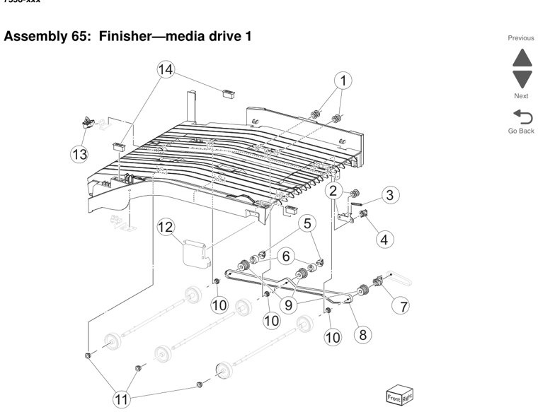Assembly 67: Finisher—media drive 3 parts diagram - Lexmark X950 X952 X954 Parts