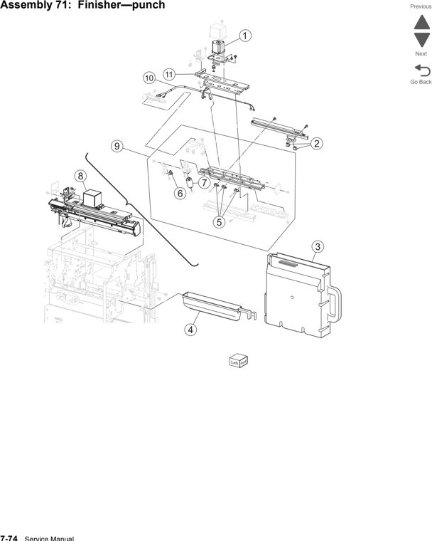 Assembly 71: Finisher—punch parts diagram - Lexmark X950 X952 X954 Parts