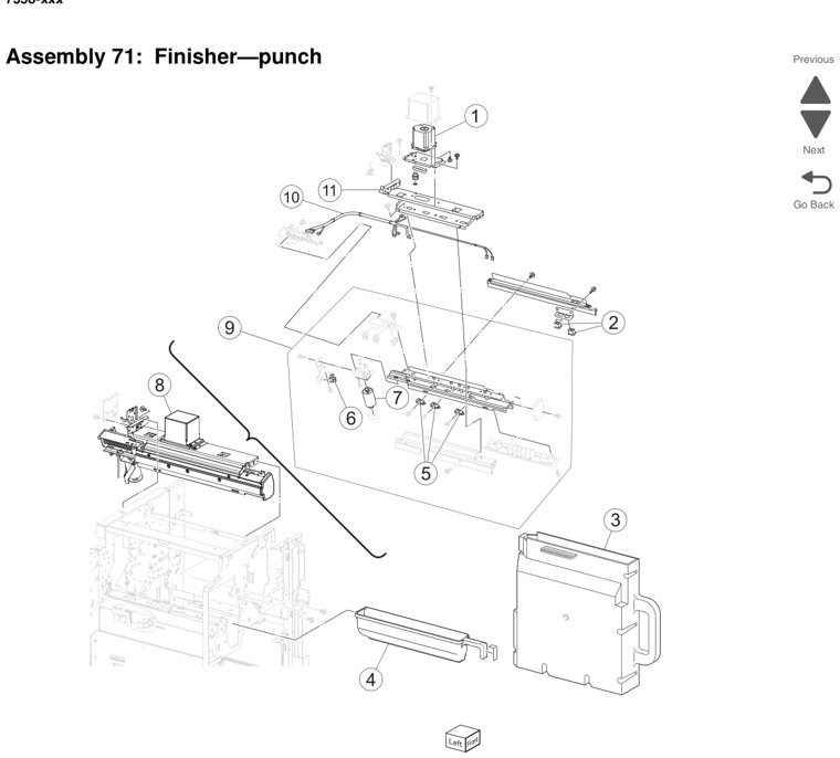 Assembly 72: Finisher—stapler parts diagram - Lexmark X950 X952 X954 Parts