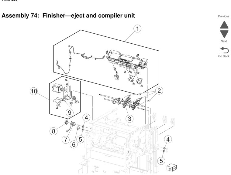 Assembly 76: Finisher—upper drive parts diagram - Lexmark X950 X952 X954 Parts