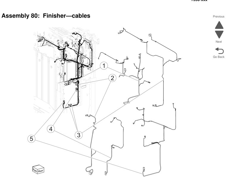 Assembly 80: Finisher—cables parts diagram - Lexmark X950 X952 X954 Parts