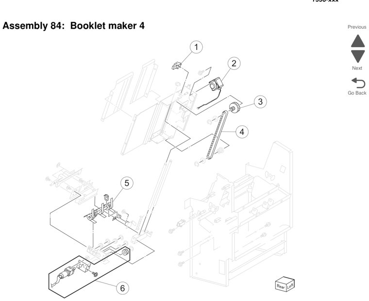 Assembly 84: Booklet maker 4 parts diagram - Lexmark X950 X952 X954 Parts