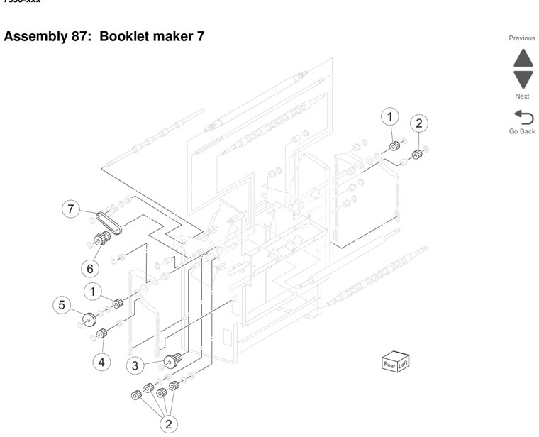 Assembly 87: Booklet maker 7 parts diagram - Lexmark X950 X952 X954 Parts