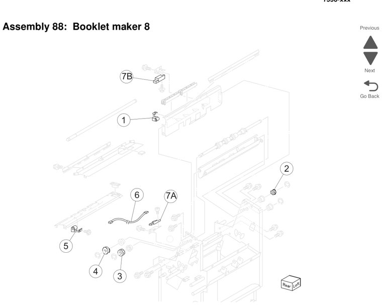 Assembly 88: Booklet maker 8 parts diagram - Lexmark X950 X952 X954 Parts