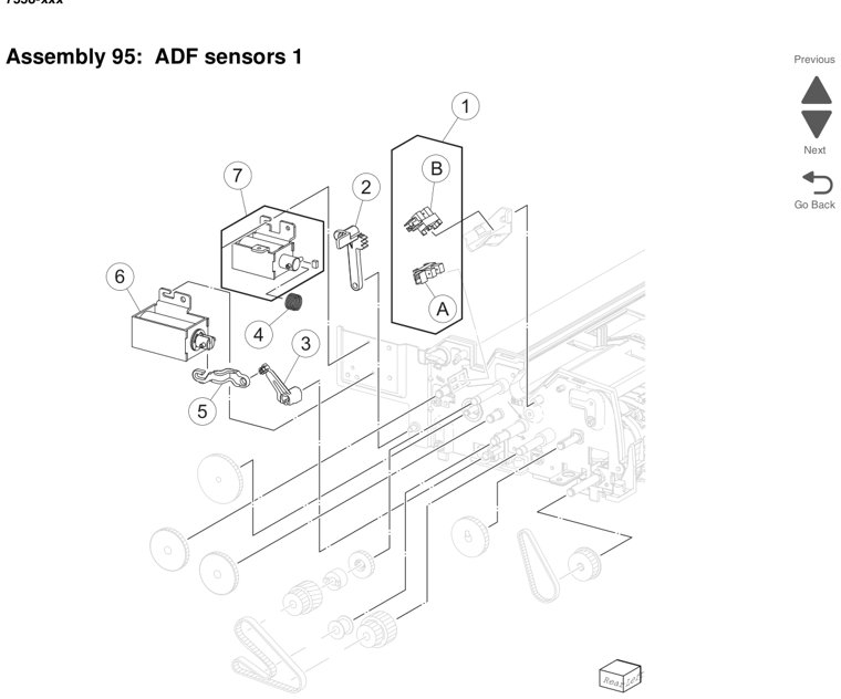 Assembly 95: ADF sensors 1 parts diagram - Lexmark X950 X952 X954 Parts