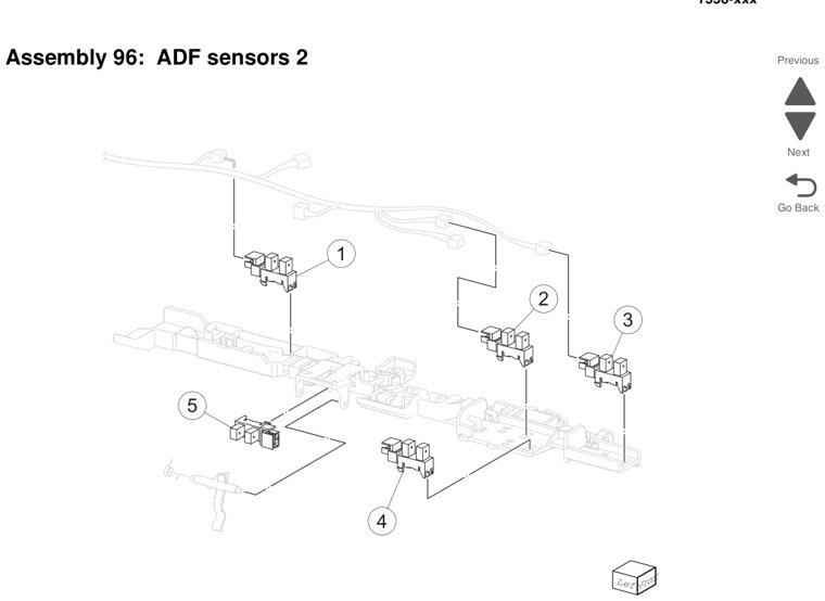 Assembly 96: ADF sensors 2 parts diagram - Lexmark X950 X952 X954 Parts