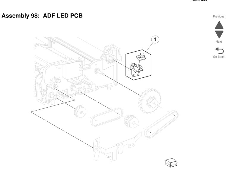 Assembly 98: ADF LED PCB parts diagram - Lexmark X950 X952 X954 Parts