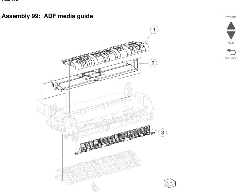 Assembly 99: ADF media guide parts diagram - Lexmark X950 X952 X954 Parts