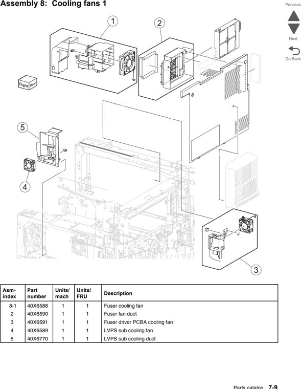 Assembly 8: Cooling fans 1 parts diagram - Lexmark C950 Parts