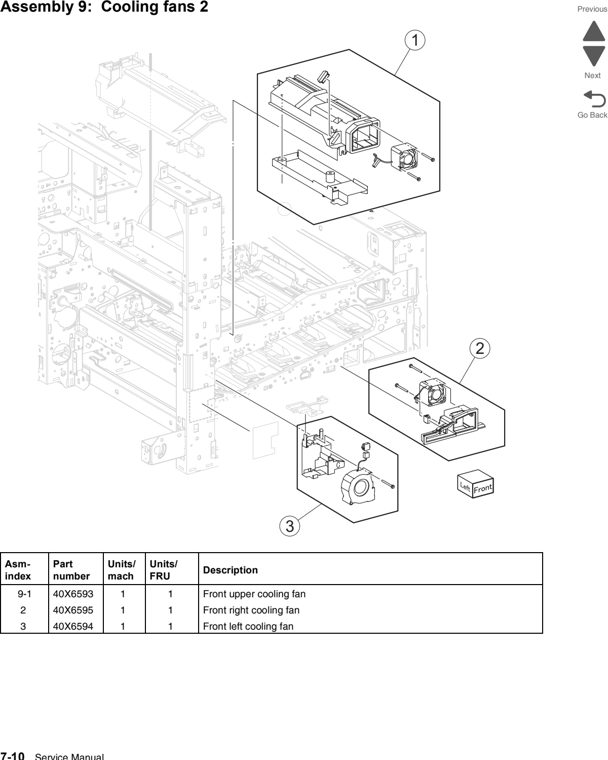 Assembly 9: Cooling fans 2 parts diagram - Lexmark C950 Parts