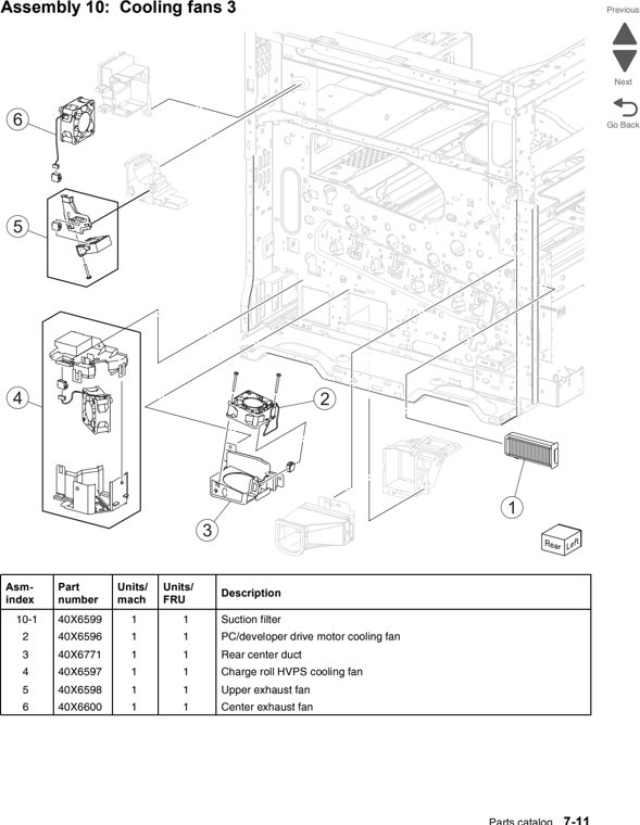 Assembly 10: Cooling fans 3 parts diagram - Lexmark C950 Parts