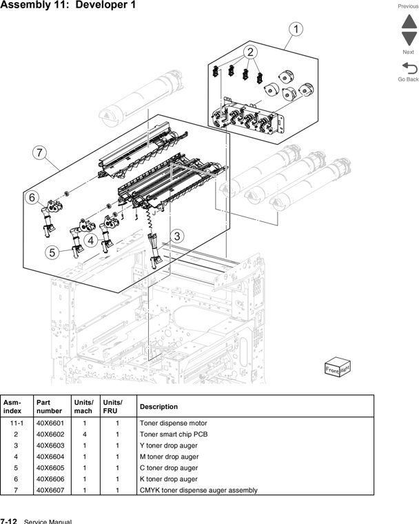 Assembly 11: Developer 1 parts diagram - Lexmark C950 Parts