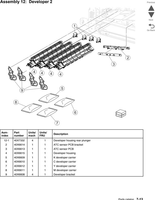 Assembly 12: Developer 2 parts diagram - Lexmark C950 Parts