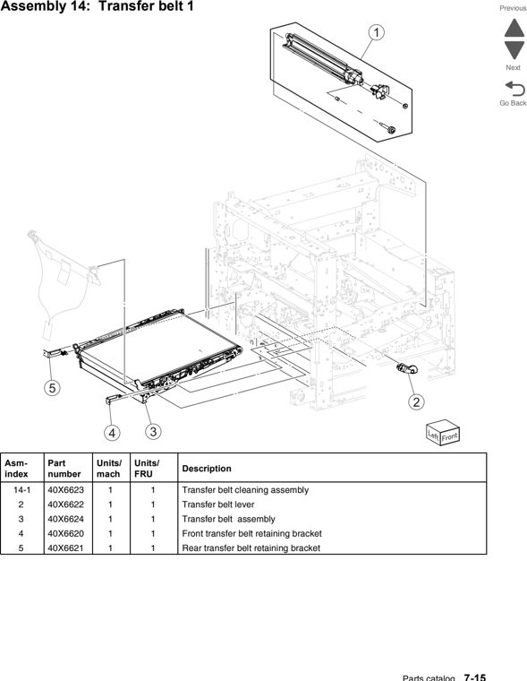 Assembly 14: Transfer belt 1 parts diagram - Lexmark C950 Parts