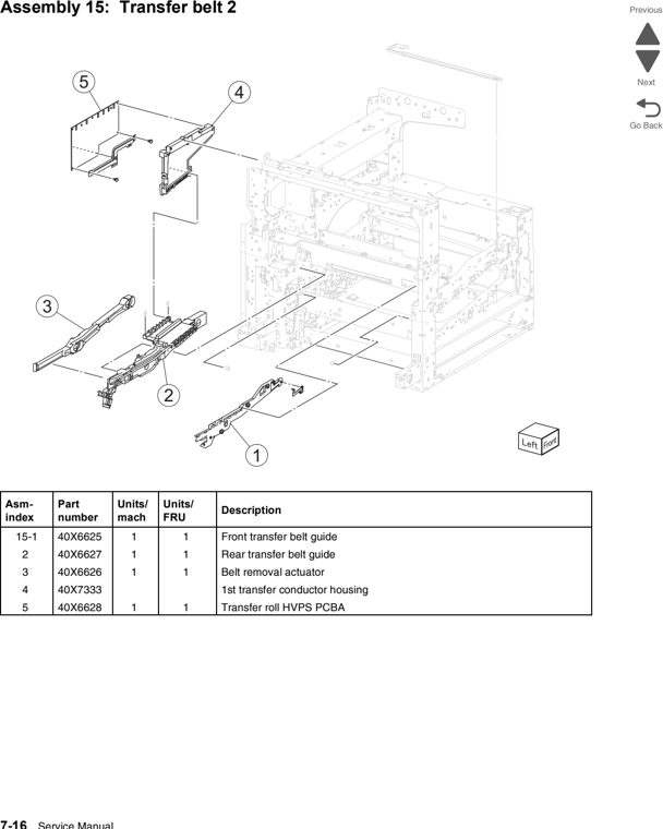 Assembly 15: Transfer belt 2 parts diagram - Lexmark C950 Parts