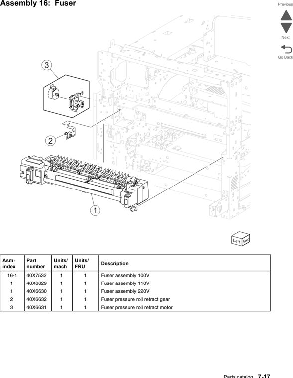 Assembly 16: Fuser parts diagram - Lexmark C950 Parts