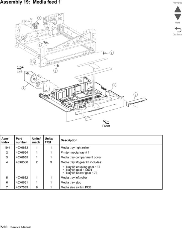 Assembly 19: Media feed 1 parts diagram - Lexmark C950 Parts