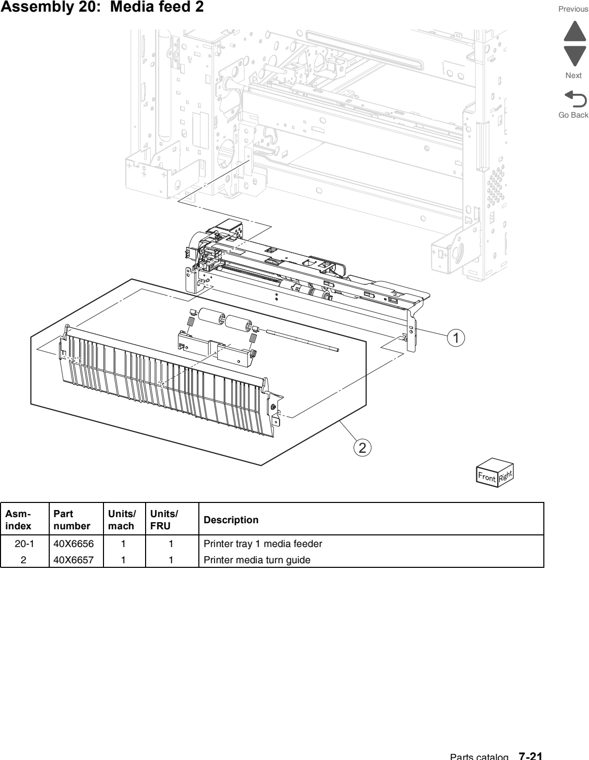 Assembly 20: Media feed 2 parts diagram - Lexmark C950 Parts