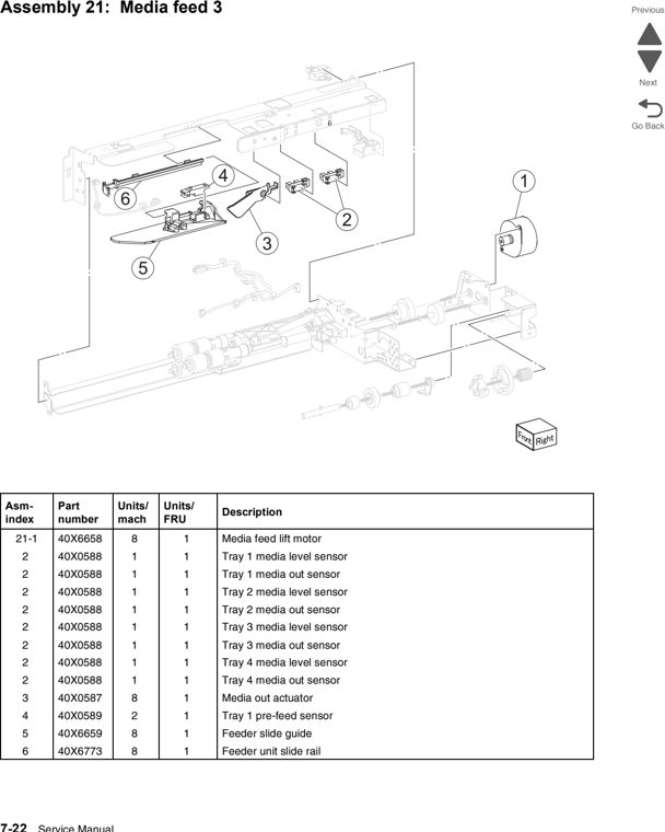 Assembly 21: Media feed 3 parts diagram - Lexmark C950 Parts