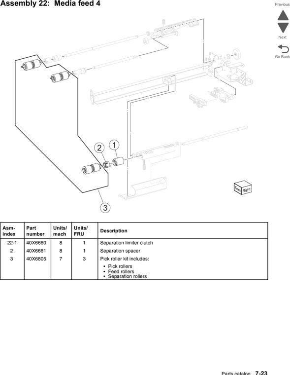 Assembly 22: Media feed 4 parts diagram - Lexmark C950 Parts
