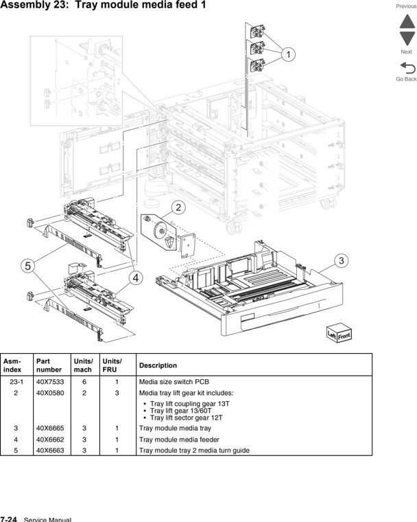 Assembly 23: Tray module media feed 1 parts diagram - Lexmark C950 Parts