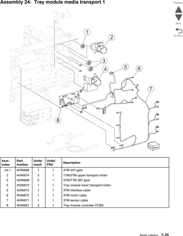 Assembly 24: Tray module media transport 1 parts diagram - Lexmark C950 Parts