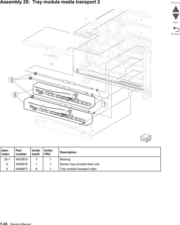 Assembly 25: Tray module media transport 2 parts diagram - Lexmark C950 Parts