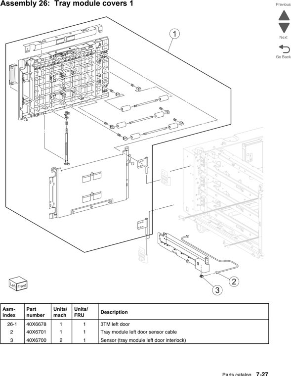 Assembly 26: Tray module covers 1 parts diagram - Lexmark C950 Parts