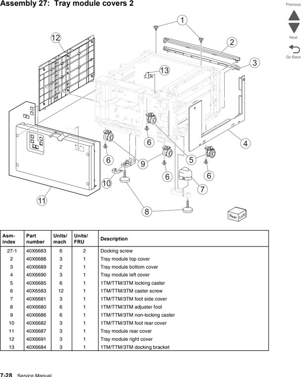 Assembly 27: Tray module covers 2 parts diagram - Lexmark C950 Parts