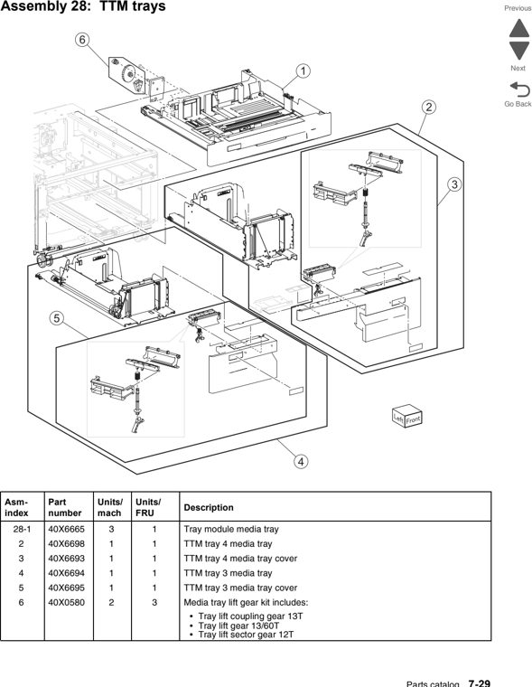 Assembly 28: TTM trays parts diagram - Lexmark C950 Parts