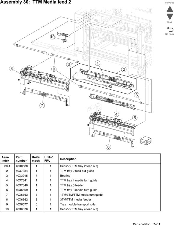 Assembly 30: TTM Media feed 2 parts diagram - Lexmark C950 Parts