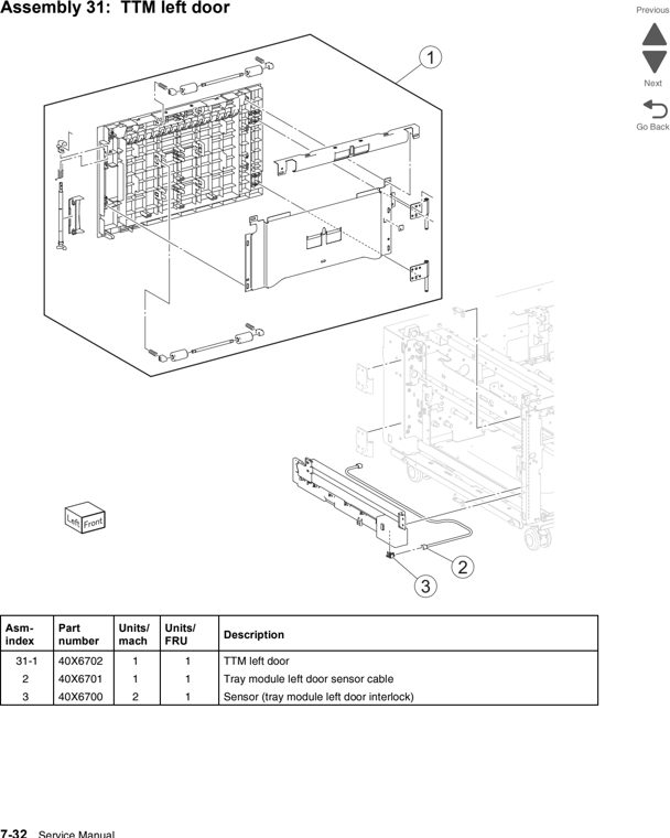 Assembly 31: TTM left door parts diagram - Lexmark C950 Parts