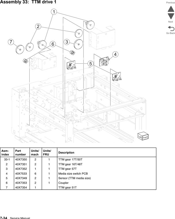 Assembly 33: TTM drive 1 parts diagram - Lexmark C950 Parts