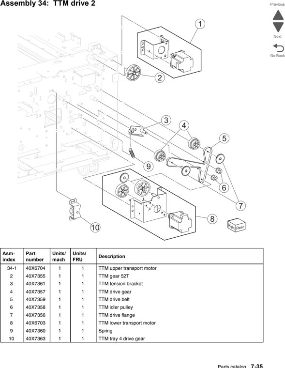 Assembly 34: TTM drive 2 parts diagram - Lexmark C950 Parts